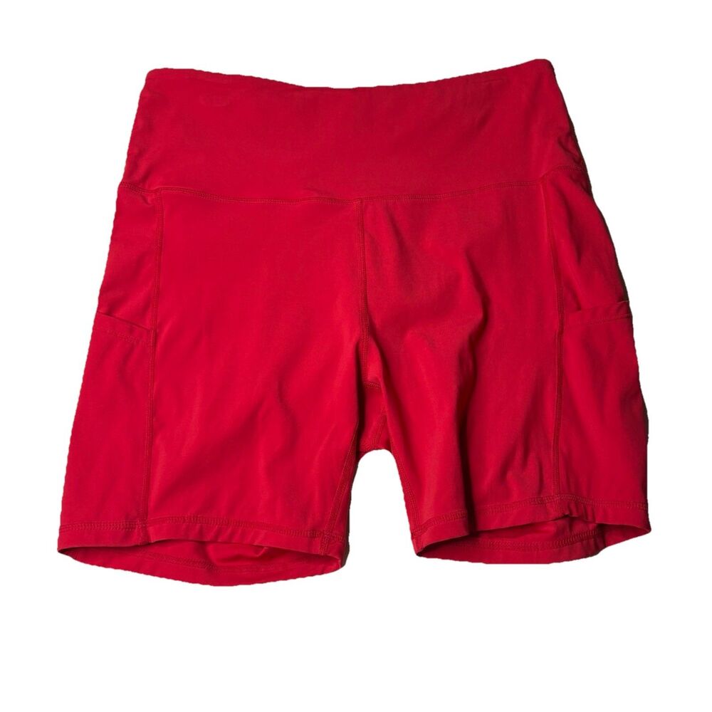 DaYoung Athletic Compression Bike Yoga Shorts w Pockets Hi Waist Red Size Large